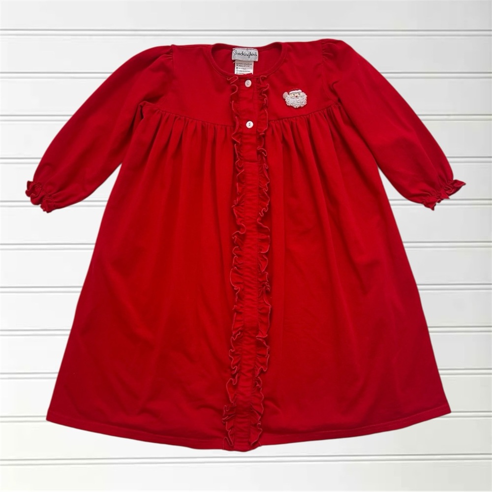SMOCKINGBIRD EUC Christmas Red Ruffle Santa Nightgown